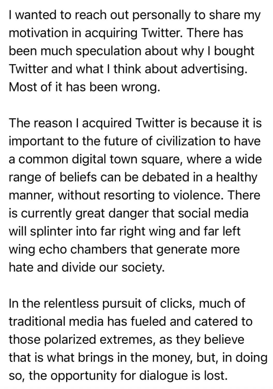 Elon Musk letter to Twitter Advertisers