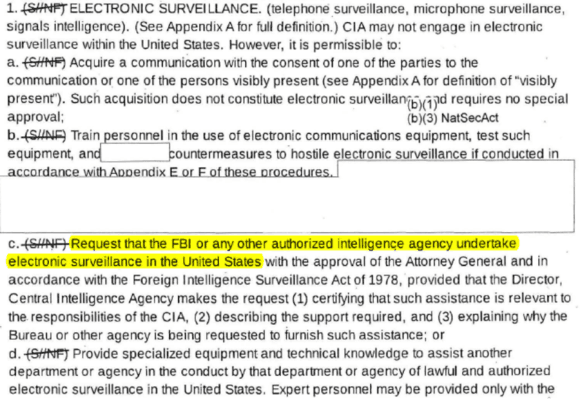 HIGHLIGHTED PORTION: Request that the FBI or any other authorized intelligence agency undertake electronic surveillance in the United States HIGHLIGHTED PORTION: Request that the FBI or any other authorized intelligence agency undertake electronic surveillance in the United States